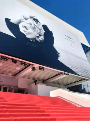 Screenshot The Cannes Film Festival red carpet and Palais des Festivals near Château Les Alouettes luxury villa.